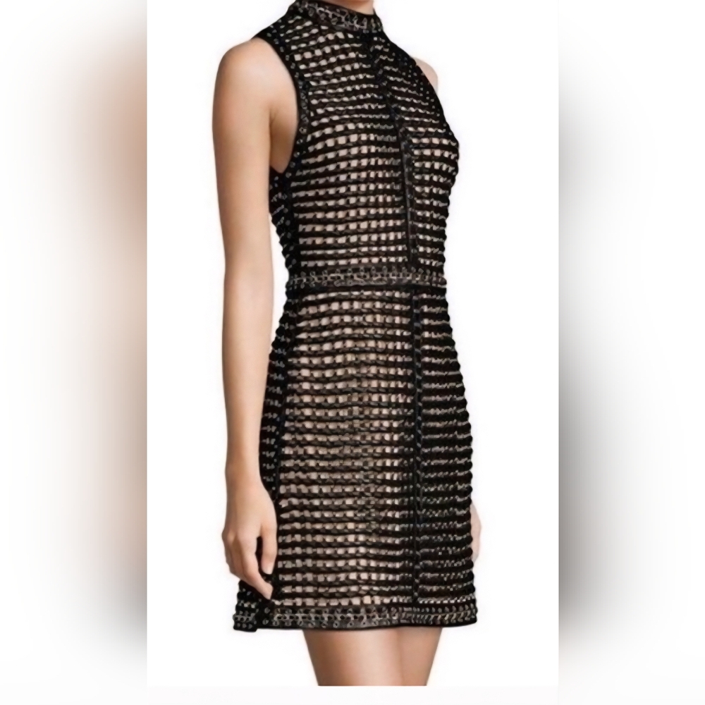 Alice+Olivia Woven Lamb Leather Silver Studded Sleeveless Dress